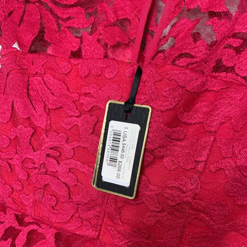 NWT TED BAKER Deep Pink Floral Overlay Sheer Lace Dress - Picture 6 of 7